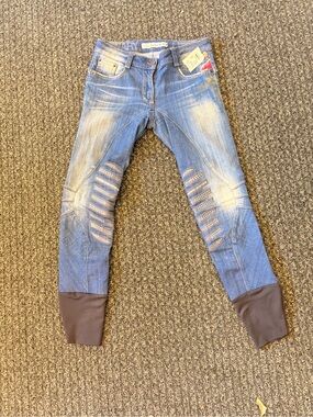 Animo Italy Denim Print Riding Breeches IT 36 Equestrian Knee Grip Pants